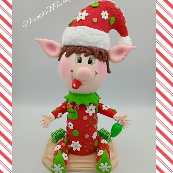 Ernie the Elf, Christmas Elf Figurine, Whimsical Holiday Shelf Sitter, Christmas - Picture 1 of 11